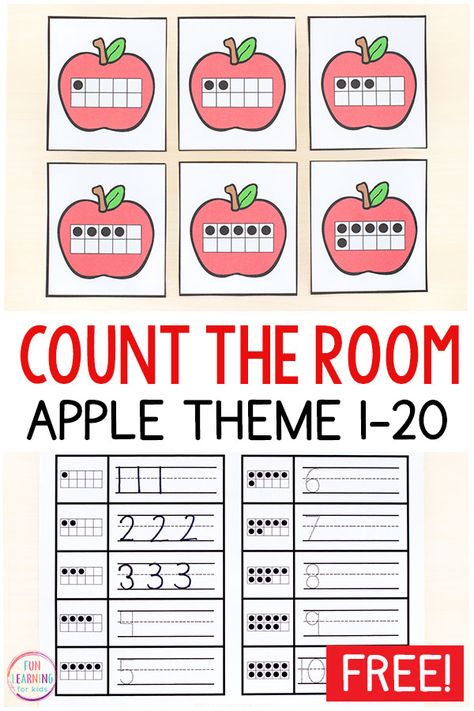 The kids are going to have lots of fun with this apple theme count the room activity. It's perfect for fall math centers in preschool and kindergarten! Apple Theme Kindergarten, Centers In Preschool, Apple Activities Kindergarten, Apple Math Centers, Math Apple Activities, Count The Room, Fall Math Centers, Number Magic, Apple Kindergarten