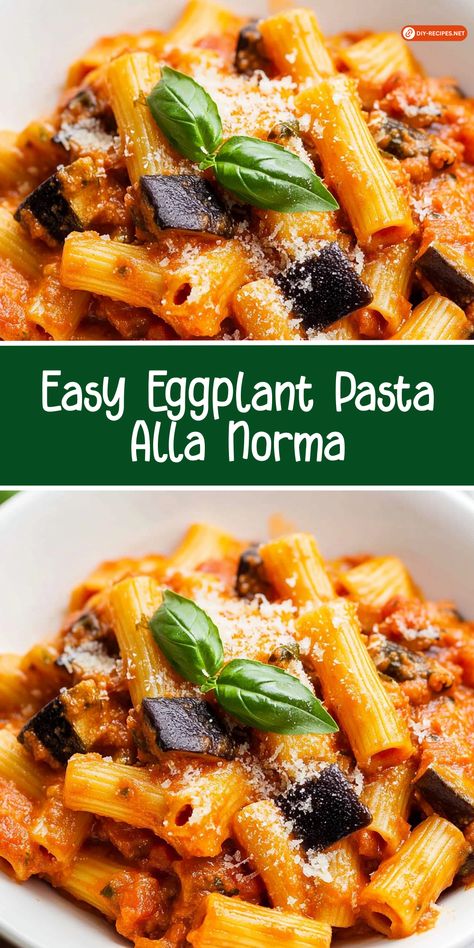 Cook up Easy Eggplant Pasta Alla Norma for a hearty, flavorful meal! Roasted eggplant, pasta, and a simple marinara sauce make this dish a winner. Pasta Eggplant Recipe, Eggplant With Pasta Recipes, Eggplant Norma, Eggplant And Pasta, Pasta With Eggplant Recipes, Pasta Norma Recipe, Eggplant Pasta Recipes, Pasta Eggplant, Pasta A La Norma