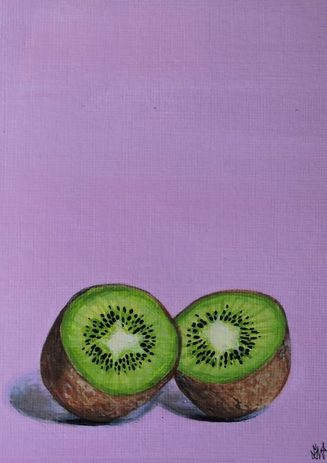 Original acrylic painting of a kiwi, by Sara Whalley Kiwi Painting, Fruit Collage, Apartment Art, Kiwi Fruit, Fruit Painting, Small Canvas Art, Ap Art, Fruit Art, Small Canvas