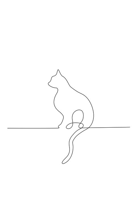 Sitting Cat Line Drawing Cat, Cat Line Art, Line Art Printable, Single Line Art, Abstract Cat, Single Line Drawing, Single Line, Cat Sitting, Black And White Design