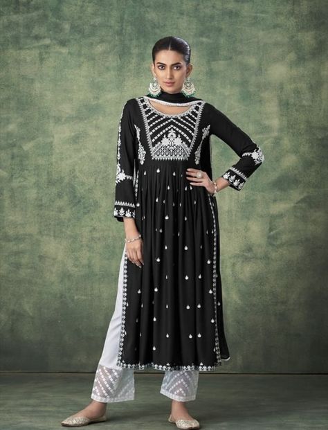 Naira Cut Dress, Nyra Cut, Style Kurti, Black And White Suit, Rayon Kurti, Traditional Indian Dress, Kurti Set, Cut Dress, Indian Dress