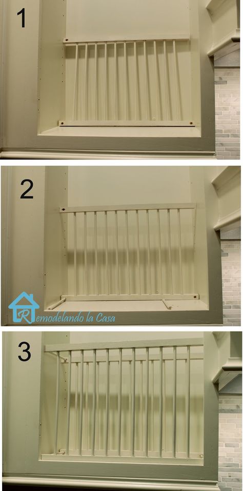 Remodelando la Casa: DIY - Inside Cabinet Plate Rack Cabinet Plate Rack, Plate Racks In Kitchen, Wooden Plate Rack, Diy Plate Rack, Inside Cabinet, Diy Kitchen Shelves, Farmhouse Storage Cabinets, Plate Shelves, Kitchen Design Diy