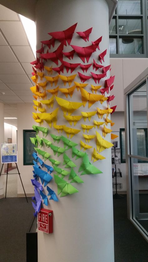 Pride Month Office Decor, Pride Display Library, Library Pride Display, Pride Book Display, Pride Library Display, Pride Month Art Ideas, Origami Display, Pride Projects, Pride Display