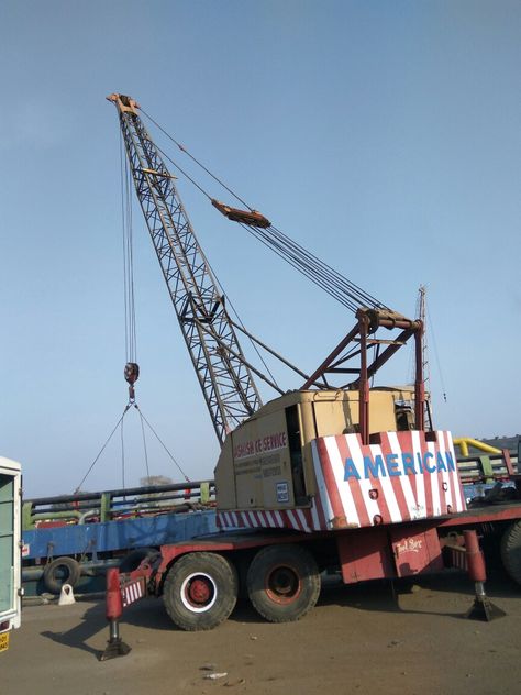 American 4460 Lattice Boom tyre mounted crane working on Offshore Supply Vessel. Location : Mumbai Port Trust. Visit www.ashishcranes.com Crane Machine, Construction Equipment, Lattice, Mumbai, Travel, Quick Saves