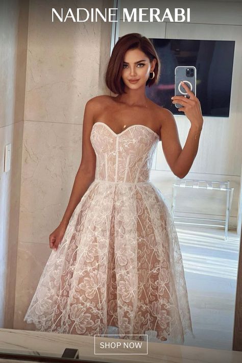 Fairytale endings 🤍 // The OLIVIA White @mahlaghajaberi Shop exclusively at nadinemerabi.com Nadine Merabi, Dress Outfits Party, Anti Bride, Met Gala Outfits, Seductive Style, Olivia White, Cute Wedding Dress, Blush Dresses, Midi Length Dress