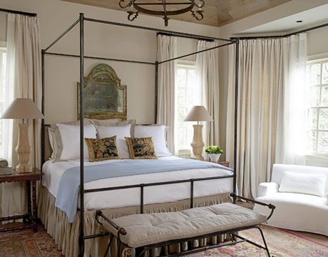 Barbara Westbrook Narrow Bedrooms, Bedroom Tapestry Ideas, Bedroom Tapestry, Tan Paint, Tapestry Ideas, Southern Living Magazine, Southern Living Homes, Four Poster, Dreamy Bedrooms