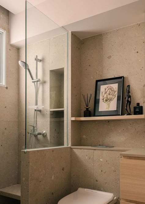 Japandi Meets European Chic in ID Couple’s Revamped Buangkok Flat | Qanvast Japandi Shower Room, Japandi Restroom Design, Japandi Style Shower Room, Japandi Interiors Hdb, Japandi Bathroom Small Bathtub, European Bathroom Design, European Bathroom, European Chic, Japandi Bathroom