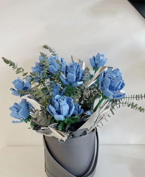 Blue flowers bouquet Blue Artificial Flowers, Rose Flower Bouquet, Lego Lovers, Sixth Form, Flowers Birthday, Lego Creative, Boquette Flowers, Lego Room, Hoco Proposals