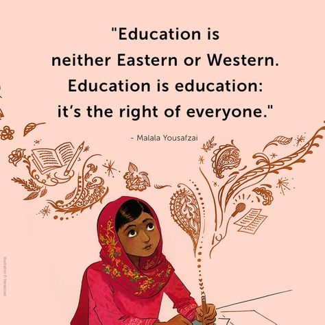 This image really spoke volume and really went well with the issue I have chosen to tackle as education is the right for everyone this sentence was really powerful so I took parts of the quote to include in the presntation as it was quite inspirational. Female Education Quotes, Malala Yousafzai Quotes Woman, Women Education Quotes, Womens Empowerment Quotes, Malala Yousafzai Quotes, Human Rights Quotes, Womens Empowerment, Women Education, Right To Education