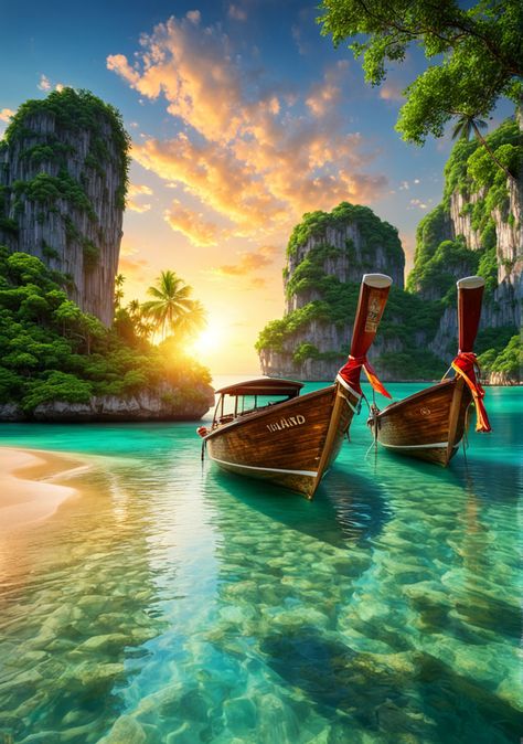 Phi phi beach in Thailand island - AI creation Thailand Islands, Beach In Thailand, Phi Phi Islands, Phi Phi Island, Gaming Wallpapers, Thailand, Gaming, Sketch, Wallpapers