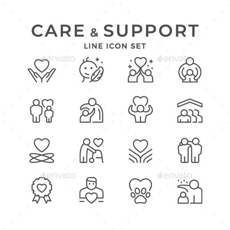 Set Line Icons of Care and Support by moto-rama | GraphicRiver Social Work Symbol, Hug Icon, Friendship Icon, Support Symbol, Together Symbol, Support Illustration, Family Icon, Support Icon, Hand Heart