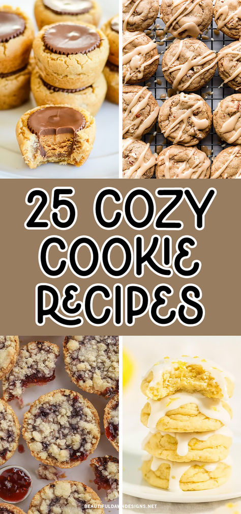 Indulge in the warmth and comfort of the season with these 25 delicious cookie recipes. From pumpkin spice to gingerbread, these treats are perfect for cozy nights at home or holiday gatherings. Peanut Butter Cup Cookies, Softbatch Glazed Lemon Cream Cheese Cookies, Maple Brown Sugar Cookies, Raspberry Crumble Cookies. Unique Fall Cookies, Seasonal Cookie Recipes, Best Fall Cookies Recipes, Best Peanut Butter Recipes, Cookie Recipes For Fall, Butternut Cookies Recipe, Best Ever Cookies, Best Thanksgiving Cookies, Easy Cookies Recipe