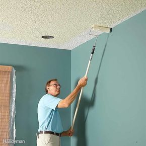 A professional home painter shares his picks for the best ceiling paint, tips for painting smooth and textured ceilings, with equipment recommendations. Painting The Ceiling, Paint Roller, The Ceiling, Blue Paint, Ceiling, Paint, Living Room, Blue