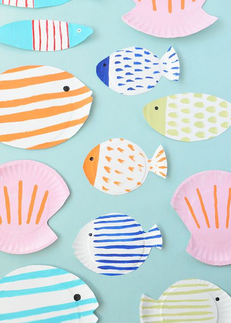 Color Themed Party, Diy With Kids, Paper Plate Fish, Fish Party, Fish Craft, Art For Children, Paper Fish, Handmade Charlotte, Toddler Arts And Crafts