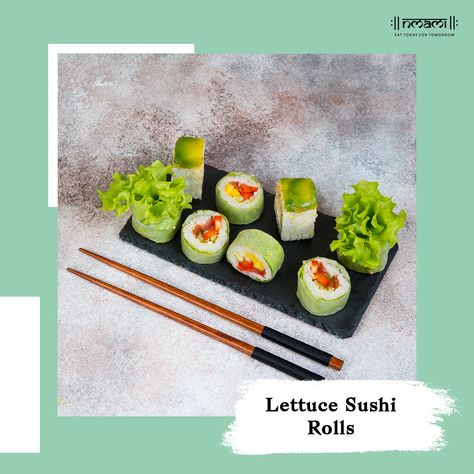 Lettuce Sushi Rolls, Lettuce Rolls, Vegetarian Sushi Rolls, Traditional Sushi, Vegetarian Sushi, Colorful Vegetables, Seasoned Rice, Lettuce Leaves, Concrete Table