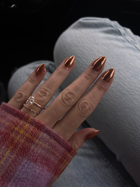 Copper Chrome Nails Fall, Cooper Chrome Nails, Copper Chrome Nails, Nail Notes, Chrome Summer Nails, Summer Chrome Nails, Acrylic Nails Chrome, Chrome Manicure, White Chrome Nails