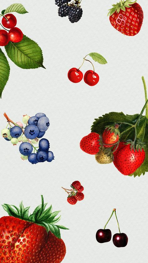 Hand drawn mixed berries on a gray background illustration | premium image by rawpixel.com / nap Food Wallpaper Iphone, Cherry Iphone Wallpaper, Grapefruit Wallpaper, Strawberry Illustration, Cute Summer Wallpapers, Wallpaper Iphone Wallpaper, Fruit Wallpaper, Hand Images, Iphone Wallpaper Photos