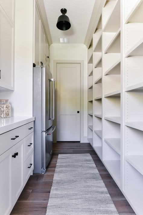 Butler Pantry With Fridge, Pantry Design With Fridge, Pantry With Refrigerator Inside, Walk In Pantry With Fridge, Bakers Pantry, Baking Pantry, Pantry Closet Design, Pantry Layout, Dream Pantry