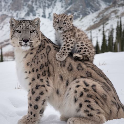 Animal Smiling, Snow Leopard Tattoo, Animals In Snow, Animal Drawing Reference, Animal Parents, Unique Pets, Big Cat Family, Leopard Tattoo, Big Cat Art