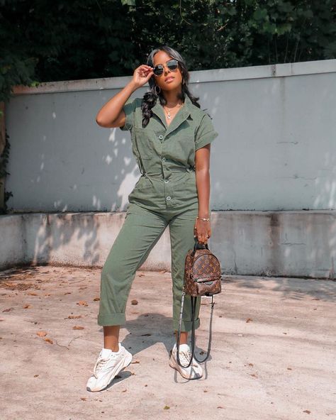 Shop 18 Cute Utilitarian Fashion Finds - Lulus.com Fashion Blog Olive Jumpsuit Outfit, Olive Green Jumpsuit Outfit, Utilitarian Outfit, Utility Jumpsuit Outfit, Green Jumpsuit Outfit, Jumpsuit Outfit Ideas, Short Sleeve Denim Jumpsuit, Utility Fashion, Green Outfits For Women