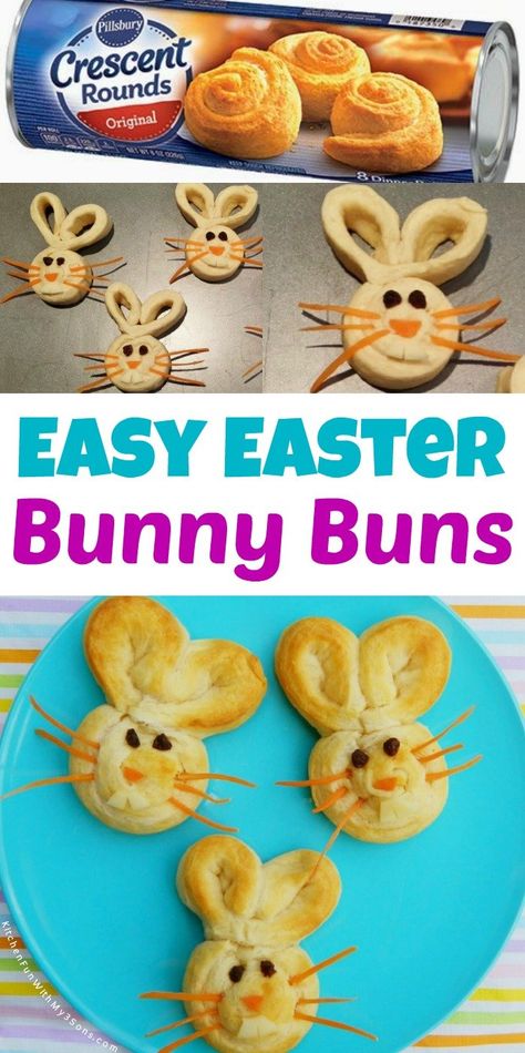 These adorable Bunny Buns for Easter are a super cute addition to your kids dinner plate. Make these with your little ones and create your own cute Crescent Roll Bunny. Easter Food #food #recipe #kidfood #easter Deviled Eggs For Easter, Easter Bunny Rolls, Easter Rolls, Colored Deviled Eggs, Bunny Rolls, Pillsbury Crescent Rolls, Bunny Buns, Bunny Bread, Pillsbury Crescent