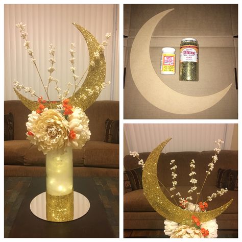 DIY Signature Moon Centerpiece by S-Type Pro Moon Centerpieces, Moon Wedding Theme, Sailor Moon Party, Sailor Moon Birthday, Sailor Moon Wedding, Star Centerpieces, Diy Star, Twinkle Twinkle Baby Shower, Moon Baby Shower