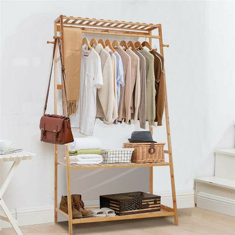 Modern Clothes Hangers, Hallway Shelf, Messy Closet, Bamboo Clothes, Coat Rack With Storage, Hanging Wardrobe, Standing Coat Rack, Garment Rack, Clothes Rail