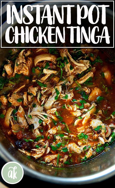 Here I've simplified my favorite chicken tinga recipe by using my Instant Pot, which not only turns the dish into a one-pot wonder but also allows it all to come together in just about 30 minutes. Use tinga as a taco, burrito, enchilada, or tostada filling. So easy, so delicious! #tinga #instantpot #simple Easy Chicken Tinga Recipe, Instant Pot Chicken Tinga, Alexandra Cooks, Alexandra Stafford, Bean And Cheese Enchiladas, Apartment Cooking, Tinga Recipe, Chicken Tinga Recipe, Latino Recipes