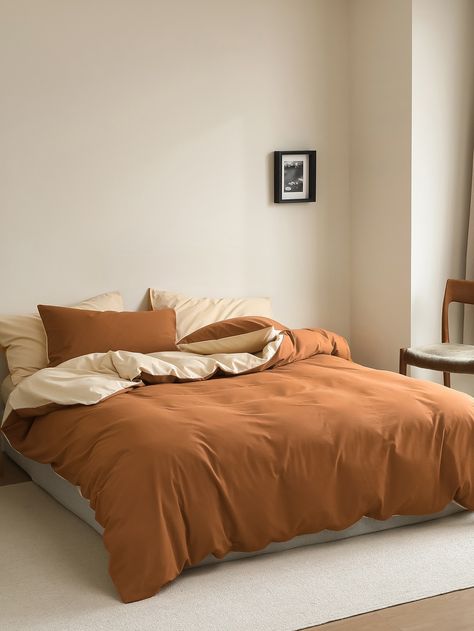 Brown Simple Collar   Plain  Embellished   Bedding Brown Comforter, Warm Bedroom, Simple Bedroom Design, Modern Bedroom Design, Room Makeover Inspiration, Small Room Bedroom, Comforter Cover, Simple Bedroom, Decor Home Living Room