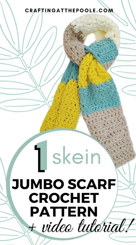 This super easy one skein jumbo scarf pattern is a real gem! It's both a photo tutorial, and a video tutorial! It only requires BASIC crochet techniques and one skein of Bernat Blanket yarn! This scarf pattern is mainly for beginners, but anyone can whip up one in no time! #crochetpatterntutorial # Bernet Blanket Yarn Scarf, Crochet Scarf Blanket Yarn, Bernat Blanket Twist Yarn Patterns, Jumbo Yarn Scarf, Blanket Yarn Scarf Patterns, Bernat Blanket Yarn Patterns Crochet Scarf, Bernat Blanket Yarn Scarf Patterns, Bernat Sheepy Yarn Patterns, Bernat Blanket Yarn Scarf