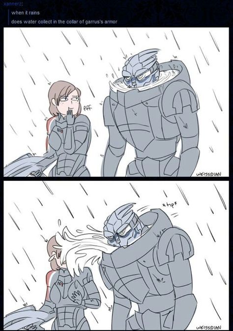 Garrus in the Rain Tali Mass Effect, Mass Effect Comic, Mass Effect Garrus, Mass Effect Funny, Mass Effect 1, Mass Effect Universe, Mass Effect Art, Mass Effect 3, Commander Shepard