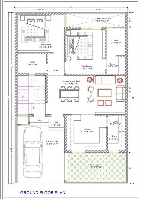 30x100 House Plan, 40 X 50 House Plans Layout, 25×33 House Plan, 2bhk House Plan 1000sqft, 33×33 House Plans, 25 X 40 Ground Floor Plan, 2d Home Plan, 30 By 50 House Plans Design, 36x60 House Plans