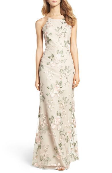 Neutral Bridesmaid Dresses Mismatched, Floral Embroidered Gown, Printed Bridesmaid Dresses, Neutral Bridesmaid Dresses, Neutral Dresses, Blush Gown, Floral Bridesmaid Dresses, Fall Fashion Skirts, Mismatched Bridesmaid Dresses