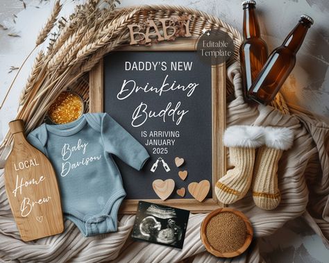 Beer Brewing Boy Pregnancy Announcement, Father's Day Baby Boy Announcement, EDITABLE Social Media Boy Gender Reveal, Daddy's Drinking Buddy Baby Boy Announcement Ideas, Boy Pregnancy Announcement, Boy Pregnancy, Pregnant With Boy, Boy Announcement, It's A Boy Announcement, January Baby, Boy Gender Reveal, Baby Boy Announcement