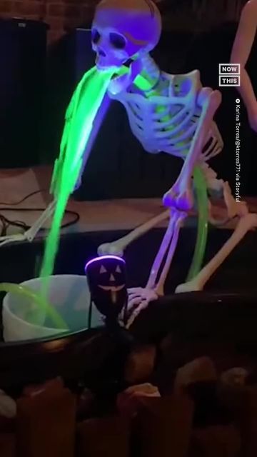 NowThis on Instagram: "That's one sickening Halloween display 😉💀 A Pennsylvania woman’s Halloween display is going viral for featuring a vomiting skeleton. Hey, we’ve all been there the day after a costume party or two, right? Karina Torres posted footage of the elaborate lawn decoration to TikTok, where it’s gotten more than 6.8M views as of October 31. #halloween #holiday #decorations #skeleton" Diy Skeleton Throwing Up, Skeleton Set Up Halloween, Skeleton Throwing Up In Barrel, Throwing Up Skeleton, Toxic Skeleton, Puking Skeleton Decoration Diy, Skeleton Puking In Barrel, Toxic Waste Skeleton, Diy Toxic Waste Barrel Skeleton