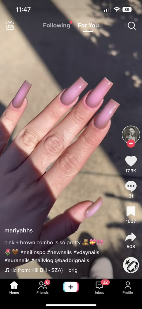 Brown And Pink Aura Nails, Pink And Brown Nail Ideas, Cute Aura Nails, Brown And Pink Nails Acrylic, Nude Aura Nails, Brown Pink Nails, Brown Aura Nails, Brown And Pink Nails, Pink And Brown Nails