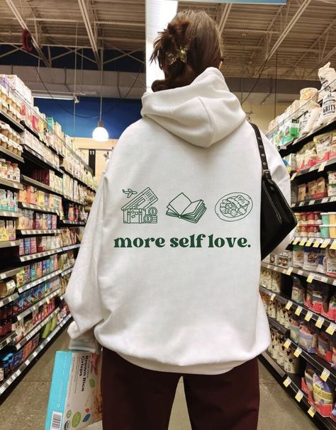 More Self Love hoodie is trendy and minimalistic.

Our hoodies are both comfortable and of high quality. The material is a thick blend of cotton and polyester. This makes for a plush and soft feel that will guarantee to keep you warm.

* If you want an oversized look, order 1 to 2 sizes larger than usual. Mindful that this is UNISEX *

- 50% cotton, 50% polyester
- Medium-heavy fabric
- Loose fit
- Sewn-in label
- Runs true to size Hoodies With Words, Have A Good Day Hoodie, Self Love Hoodie, Sweaters Trendy, More Self Love, Vsco Hoodie, Dear Person Behind Me, Aesthetic Hoodies, Love Hoodie