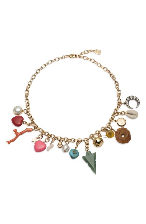 DANNIJO Dixie Jade, Shell, & Freshwater Pearl Charm Necklace available at #nordstromrack Pearl Charm Necklace, Wishlist 2024, Coral Stone, Conch Shell, Pearl Charms, Conch, Curator Style, Gold Tone Metal, Lobster Clasp