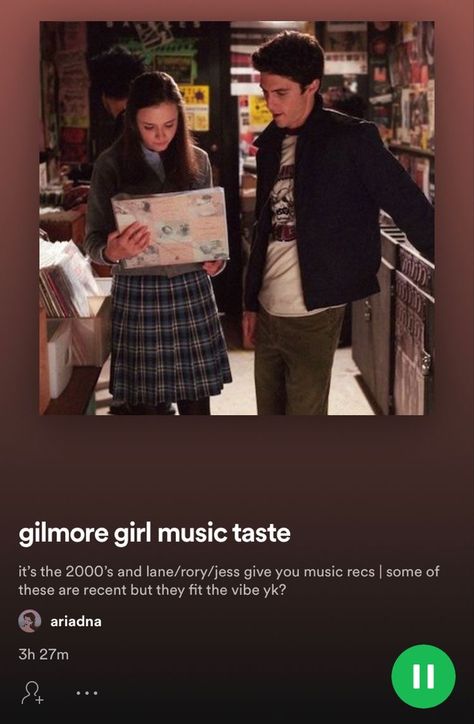 Rory Gilmore Music, Gilmore Girls Playlist, Gilmore Girls Music, Playlist Inspiration, Rory And Jess, Playlist Covers Photos, Playlist Ideas, Music Playlists, Music Collage