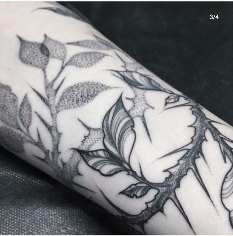 Forearm Tattoos Plants, Thorns And Leaves Tattoo, Thorn And Flower Tattoo, Vines And Thorns Tattoo, Thorns And Flowers Tattoo, Thorn Flower Tattoo, Blackthorn Drawing, Spooky Vine Tattoo, Hidden Heart Tattoo