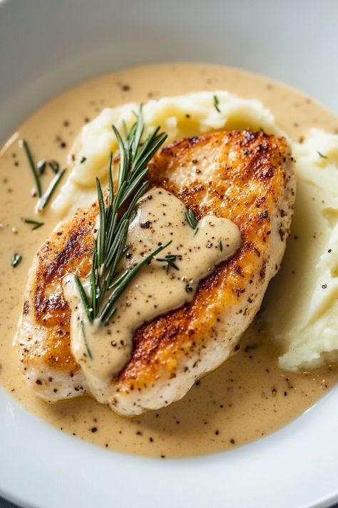 Enjoy the refined elegance of chicken breasts in a luxurious Dijon mustard and rosemary cream sauce. This "Creamy Rosemary Dijon Chicken" recipe, enhanced with whole milk yogurt and white wine, provides a sophisticated and flavorful experience, perfect for an elevated weeknight dinner. Creamy Rosemary Dijon Chicken, Chicken Thighs With Creamy Mustard Sauce, Chicken Recipes Mustard, Chicken With Creamy Sauce, Stone Ground Mustard Chicken, Upscale Chicken Dishes, Rosemary Dijon Chicken, Chicken With Dijon Cream Sauce, Chicken Dijon Cream Sauce