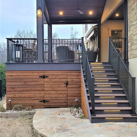 Garden Storage Ideas, Under Deck Storage, Patio Under Decks, Deck Skirting, Second Story Deck, Deck Remodel, Deck Railing Design, Deck Makeover, Modern Deck