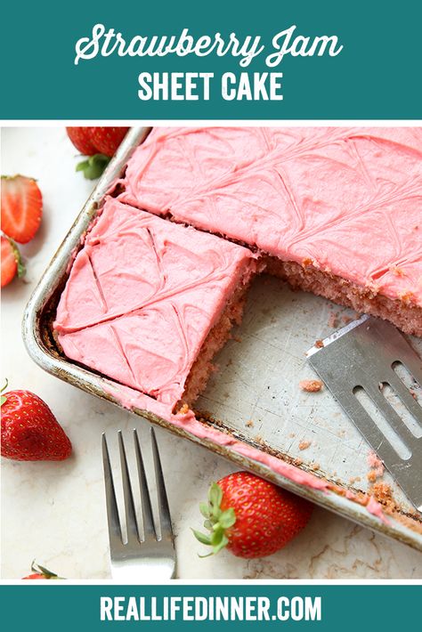 Strawberry Cake With Strawberry Jam, Strawberry Cake With Jam, Strawberry Jam Uses, Baking With Strawberry Jam, Things To Make With Strawberry Jam, Strawberry Texas Sheet Cake, Desserts Using Jam, Desserts With Strawberry Jam, Strawberry Texas Sheet Cake Recipe