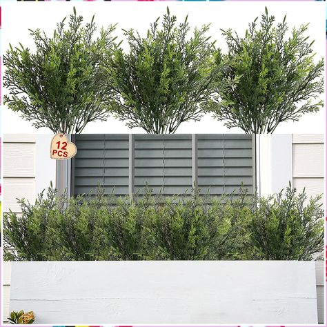 Yoratee Artificial Outdoor Plants 12 PCS Fake Cedar Plants Plastic Faux Pinetree Stems Greenery Shrubs UV Resistant Colorfast Indoor Outdoor Home Decor for Windowbox Garden Porch Path (Green) Cedar Plant, Planting Mums, Diy Flower Boxes, Artificial Topiary, Peonies And Hydrangeas, Outdoor Home Decor, Artificial Plants Outdoor, Garden Porch, Farmhouse Garden