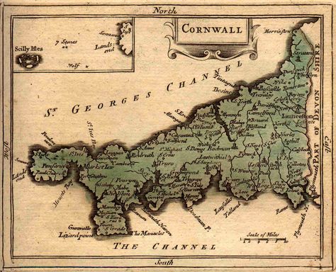 Old map of Cornwall, 18th Century. From The Antiquities of England and Wales (1783) Map Of Cornwall, Cornwall Map, North Cornwall, History Magazine, Ancient Maps, Map Globe, Cornwall England, English History, Isles Of Scilly