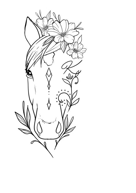 Boho Horse Tattoo, Half Horse Face Tattoo, Wild Flowers And Wild Horses Tattoo, Horse Drawing Ideas Easy, Horse Tattoo Drawing, Horse Theme Tattoo, Delicate Horse Tattoo, Silouttes Tattoo, Line Art Horse Tattoo