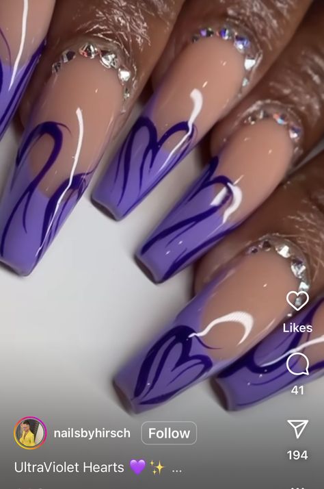 Dark Purple Gel Nail Designs, Royal Purple Nails Acrylic, Nail Ideas Purple And Black, Purple Nail Designs Square, Red And Purple Nails, Royal Purple Nails, Awareness Nails, Purple Gel Nails, Quinceanera Nails