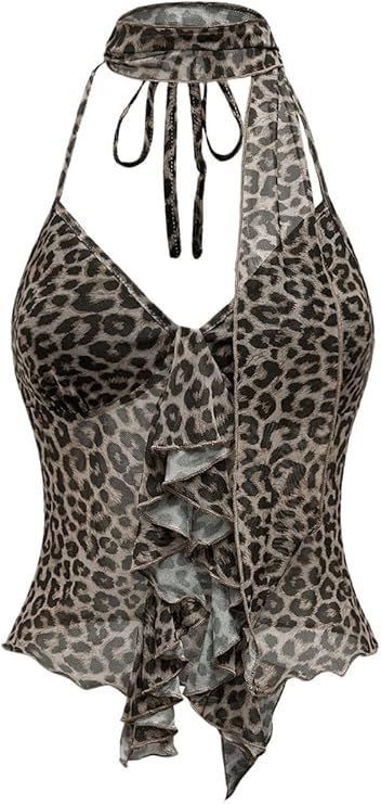 leopard print, mesh top, ruffle trim, sleeveless, deep v neck, asymmetrical hem, night out top, dress to impress, Sexy bandeau top, cute tube top, chic and classic, fall fashion, summer fashion, date night tops, leopard top, fashion trends, fashion 2024, fashion fits, fashion inspo outfits, fashion trends fall 2024, #ad Mesh Halter Top, Neck Tie Top, Cute Tube Tops, Night Out Tops, Night Tops, Cami Crop Top, Rainy Day Outfit, Fashion Fits, Fall Fashion Trends