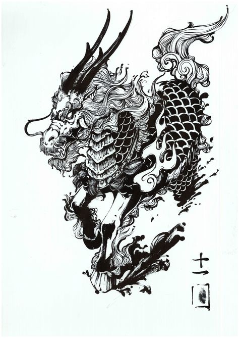 Ichibay Tattoo, Qilin Tattoo, Dragon Tattoo Drawing, Dragon Tattoo Art, Dragon Horse, Petit Tattoo, Scale Tattoo, Japan Tattoo Design, Japanese Drawings