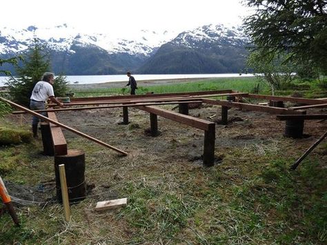 How to Build a Cabin Foundation in a Remote Location Cabin Foundation, Bush Cabin, Build A Cabin, How To Build A Log Cabin, Remote Location, Building A Cabin, Log Cabin Kits, Build House, Sand And Gravel